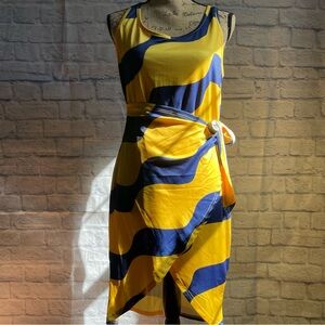 New SHEIN Asymmetrical Yellow and Blue Wrap Dress